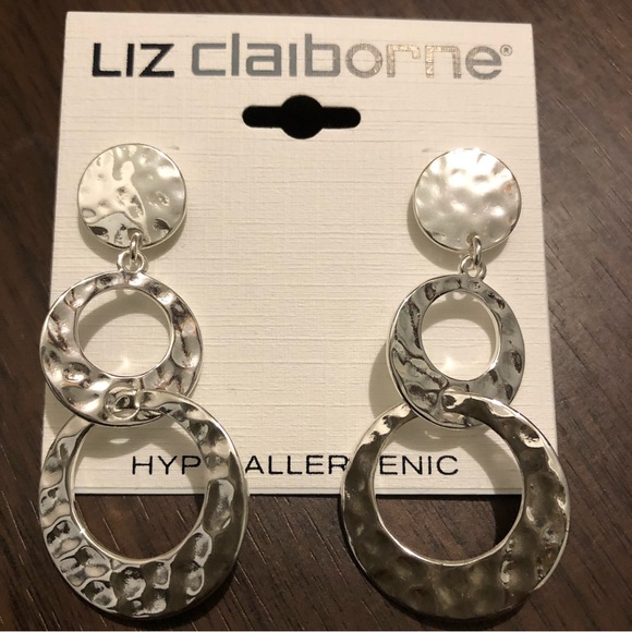 2” Liz Claiborne Hypoallergenic Silver Tone Round Circles Dangle earrings B22 - Picture 8 of 9